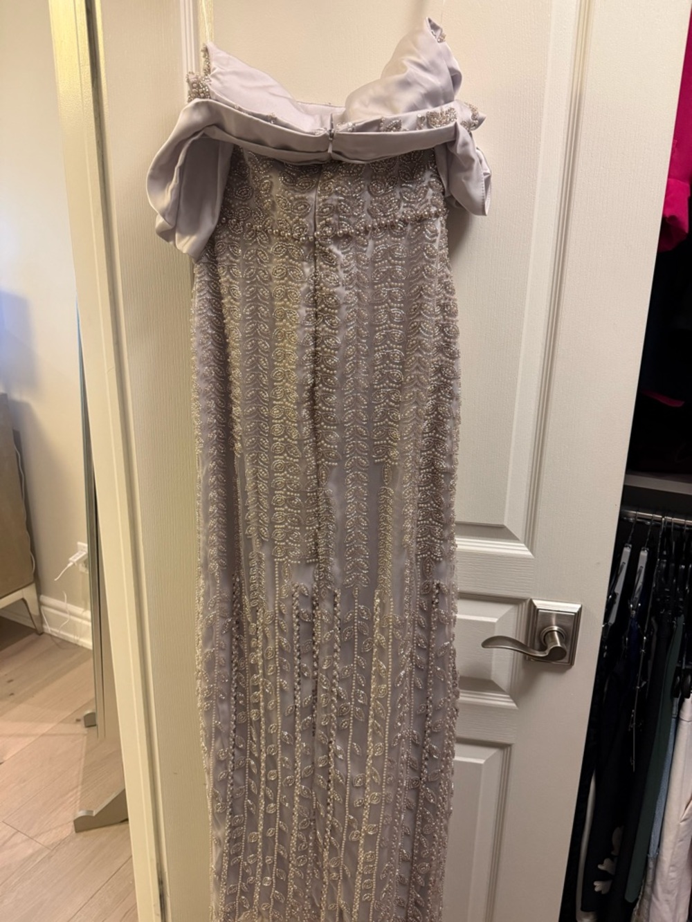 One-Shoulder Silver Embellished Evening Gown - Picture 3 of 5